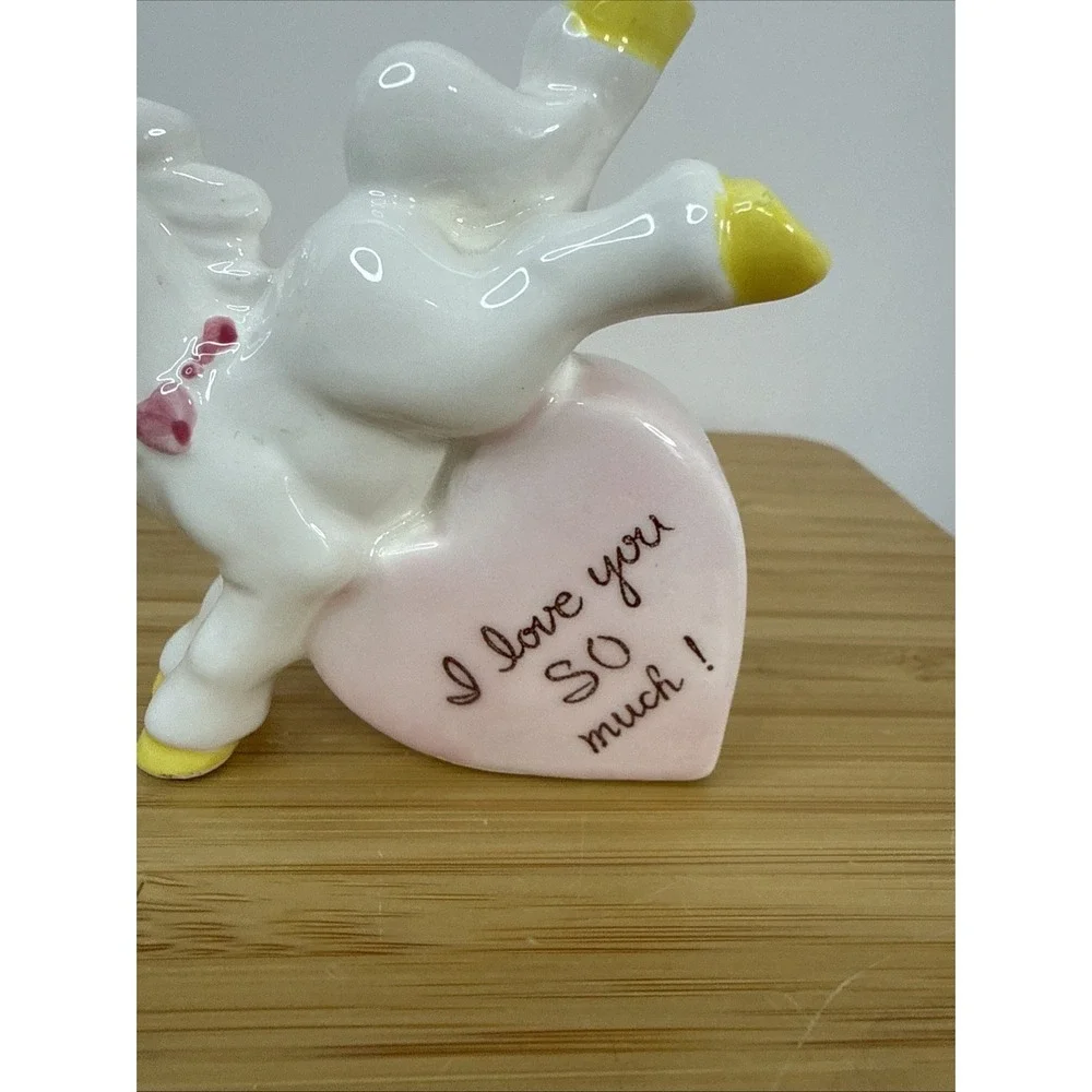 Vtg Erika Japan Valentines Day Unicorn Figurine I Love You Conversation Heart‎